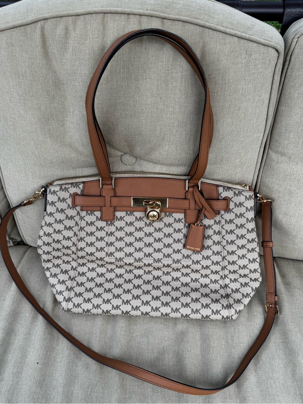 Michael Kors Signature Hamilton Traveler Large Satchel with Gold-Tone Lock
